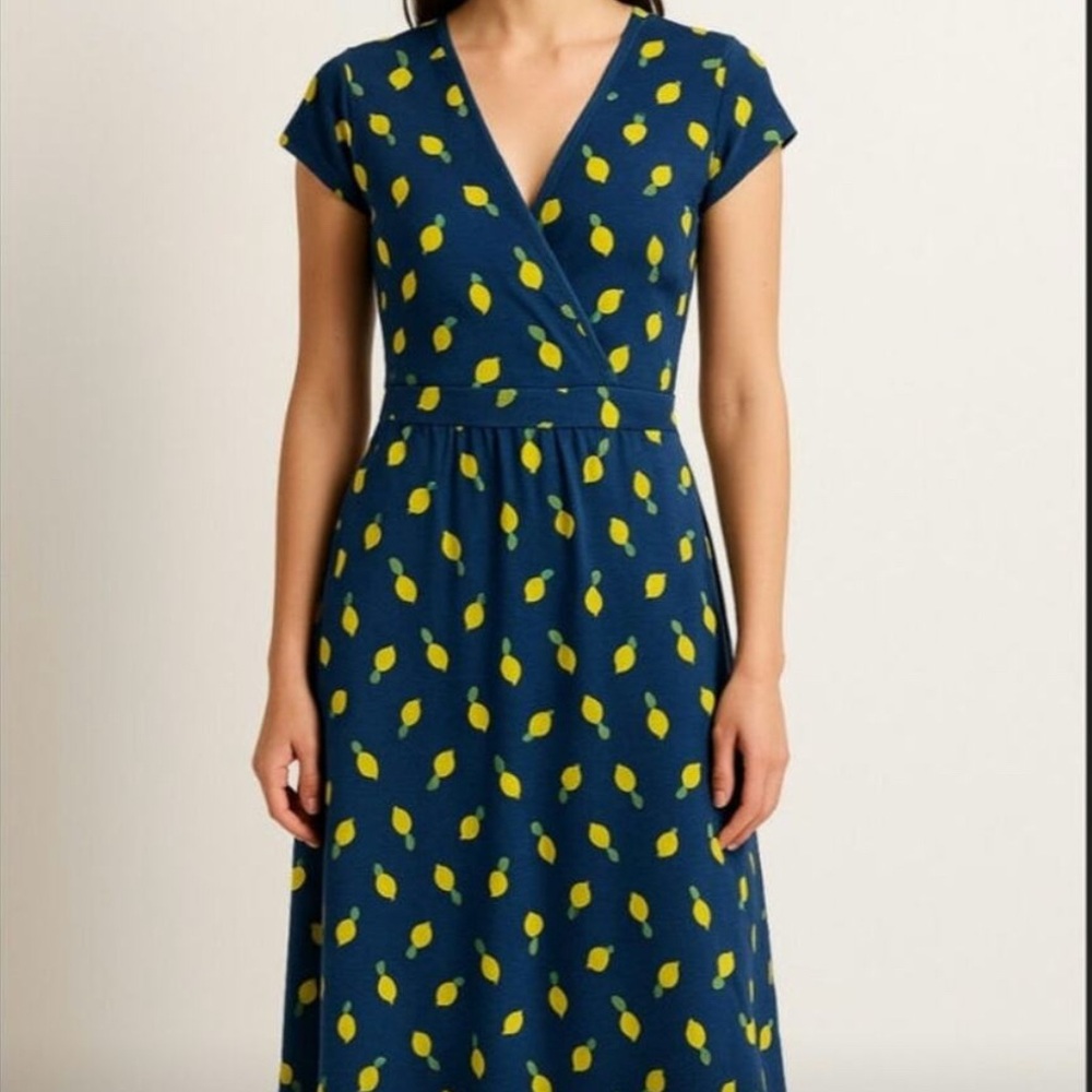 Boden Blue Dress with Lemon Pattern
